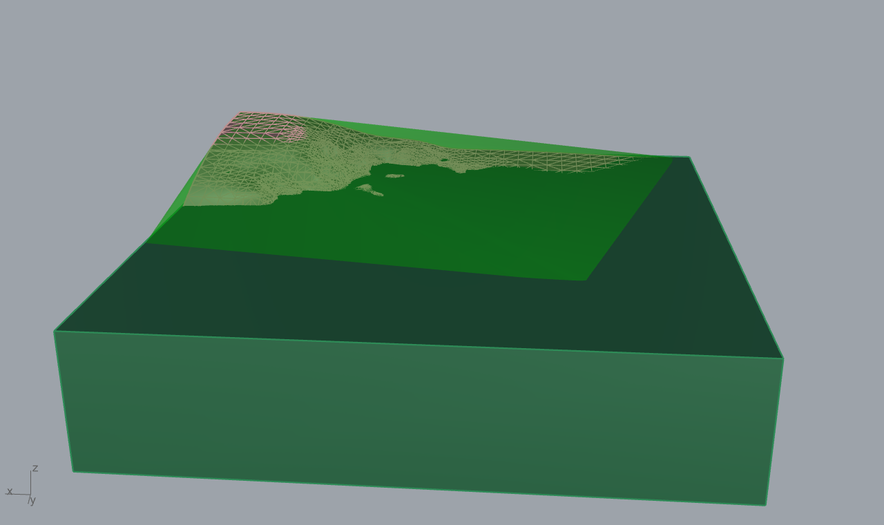 Poisson-reconstructed quarry bench from a LAS LiDAR cloud (example 04)