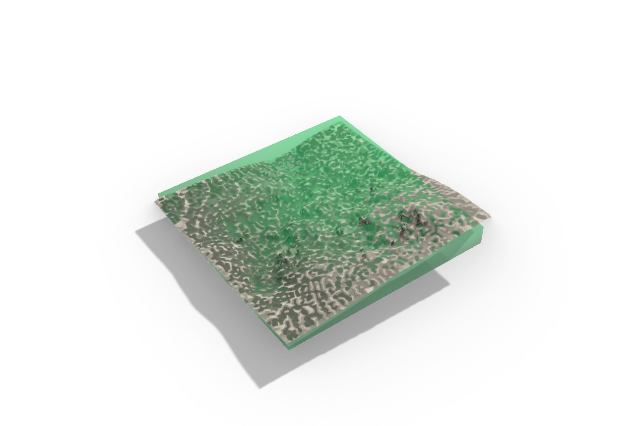 Engineer scan-to-bench: a real granite LiDAR cloud reconstructed to a packable quarry-bench volume, the upstream of the fabrication spine
