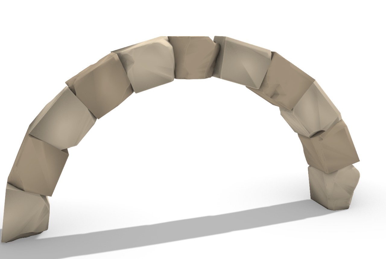 Stereotomic voussoir arch carved from ETH1100 rubble, eleven radial cells