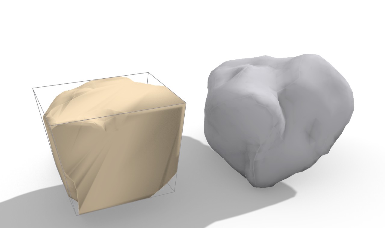 ETH1100 rubble stone (right) trimmed to a radial voussoir cell (left) by CGAL intersect