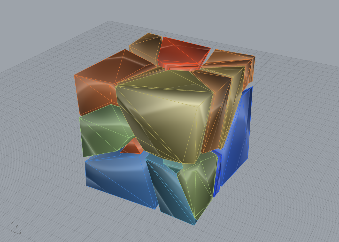 3D Voronoi block wall coloured by install order